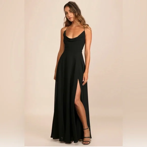 Lulu's Elegant Black Maxi Dress - Picture 1 of 7